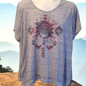 🌸Style & Co Women's Boho Short sleeve Print Handkerchief Hem Top  Blue